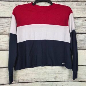Hollister XS Colorblock Waffle Knit Top Red White Blue
